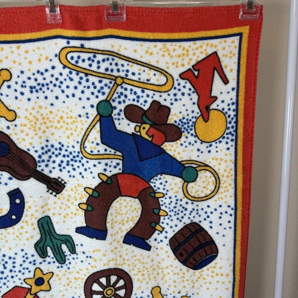 Vintage Western Cowboy Kids Novelty Beach Towel Stars Boots Cactus
